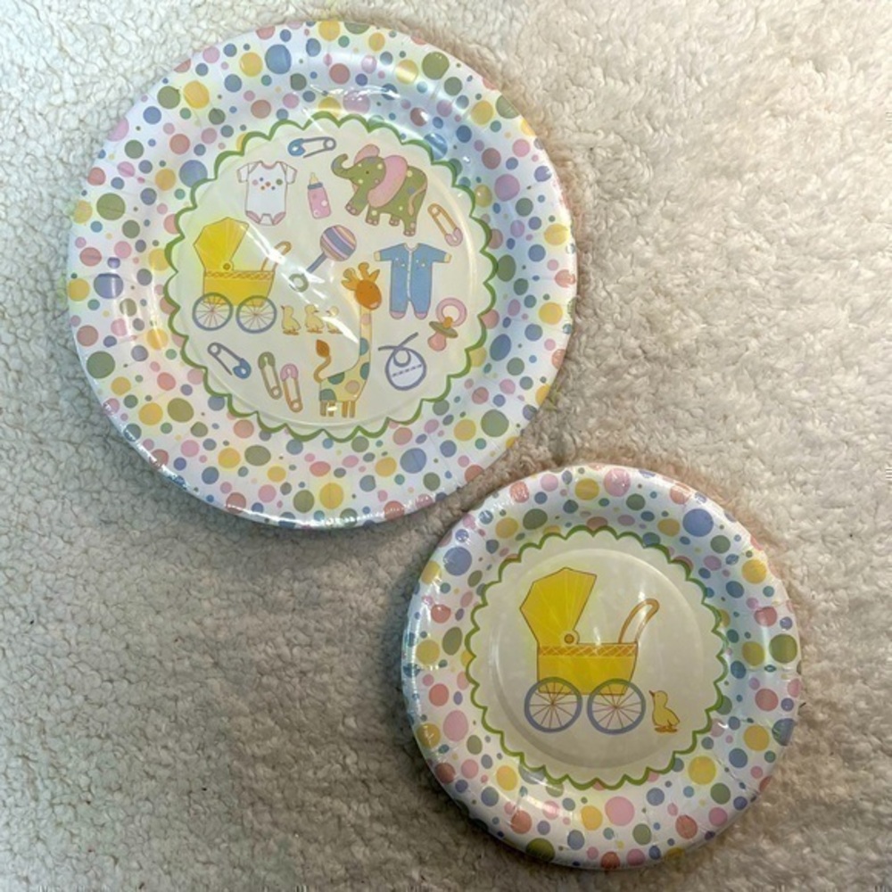 BI "OH BABY" Round Paper Dinner + Dessert Plate Combination Pack